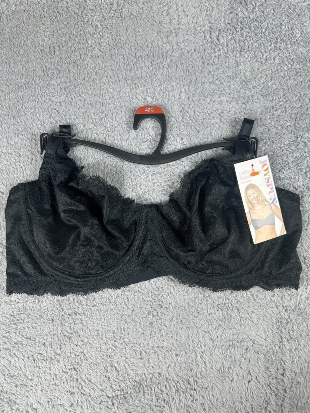 Joyspun Women's Black Unlined Balconette Underwire Bra Size 42C